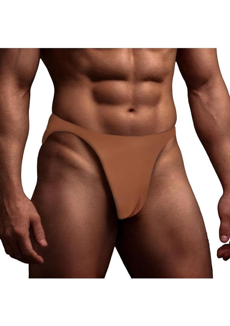 Master Series Pussy Strap Silicone Vagina Jockstrap - Chocolate - Image 4