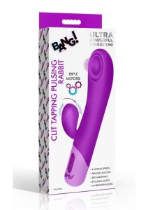 Bang! Clit Tapping Pulsing Rechargeable Silicone Rabbit Vibrator - Purple