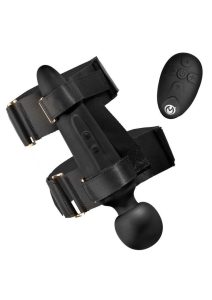 Master Series Thunderstick Thigh Strap Rechargeable Vibrating Wand with Harness - Black