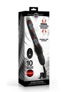 Master Series Double Pounder Silicone Vibrating Dildo Thruster with Remote - Black