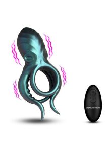 Creature Cocks Octo Grip Vibrating Rechargeable Silicone Cock Ring with Remote - Blue