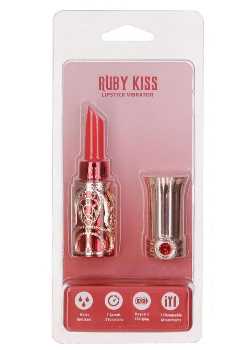 Ruby Kiss Lipstick Rechargeable Silicone Clitoral Stimulator Set - Red/Rose Gold
