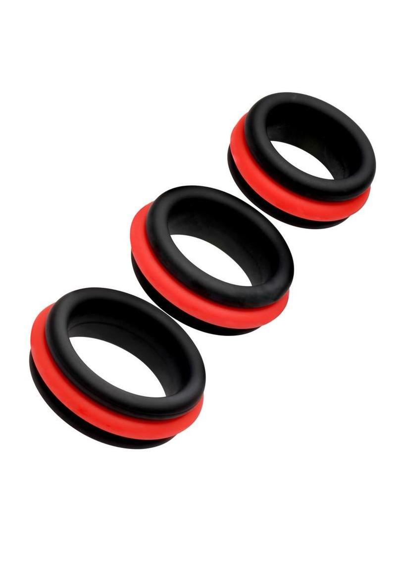 Jock Enhancers 2-in-1 Silicone Cock Ring Set of 3 - Black/Red