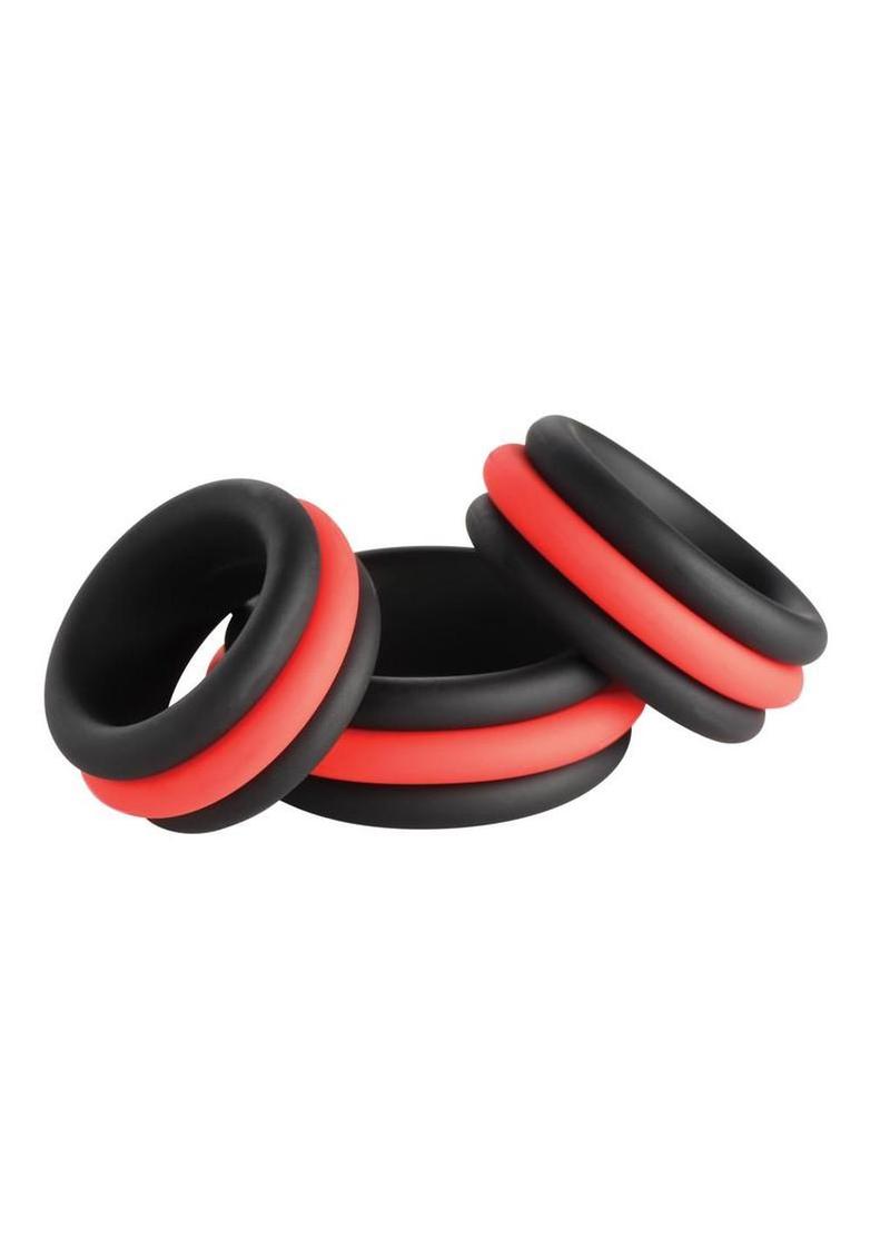 Jock Enhancers 2-in-1 Silicone Cock Ring Set of 3 - Black/Red - Image 3