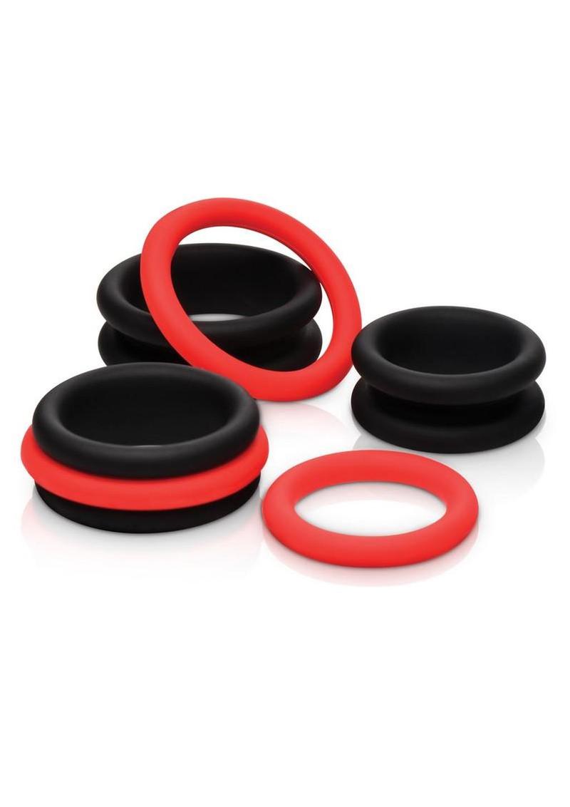 Jock Enhancers 2-in-1 Silicone Cock Ring Set of 3 - Black/Red - Image 4