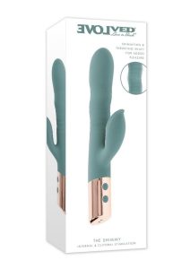 The Shimmy Rechargeable Silicone Vibrator with Clitoral Stimulator - Green