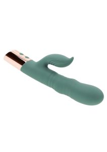 The Shimmy Rechargeable Silicone Vibrator with Clitoral Stimulator - Green
