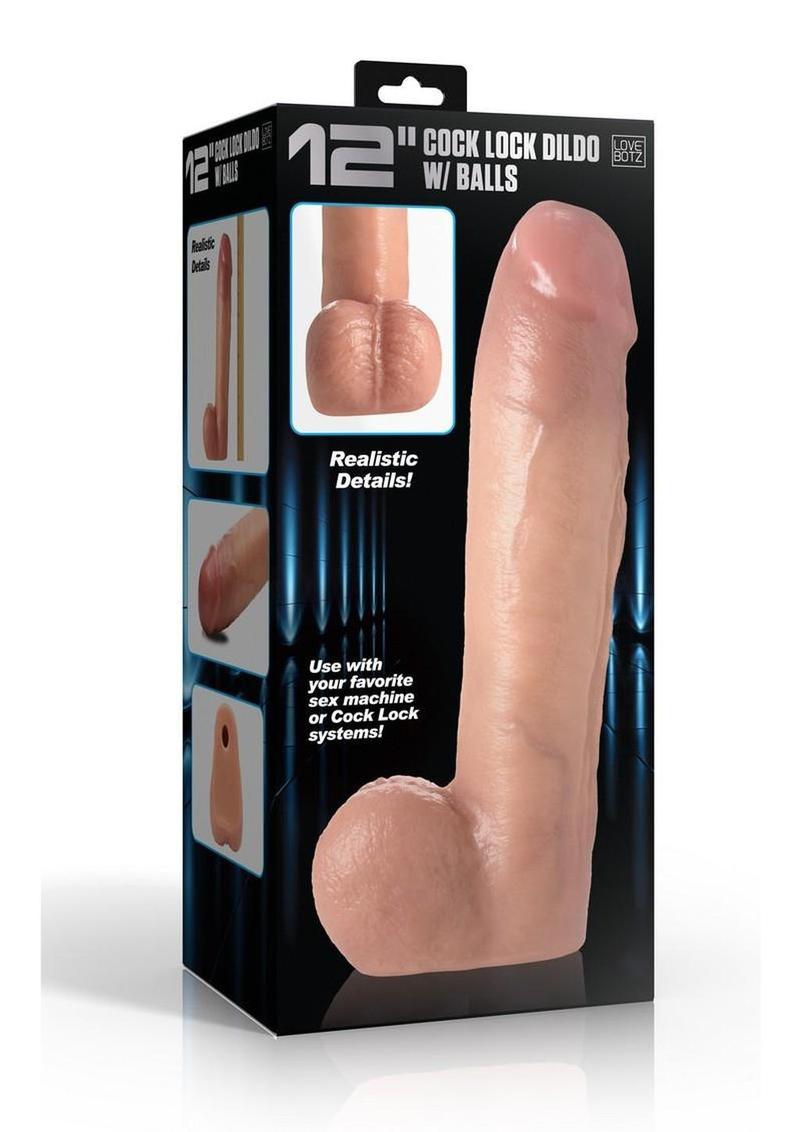 LoveBotz Cock Lock Realistic Dildo with Balls 12in - Vanilla