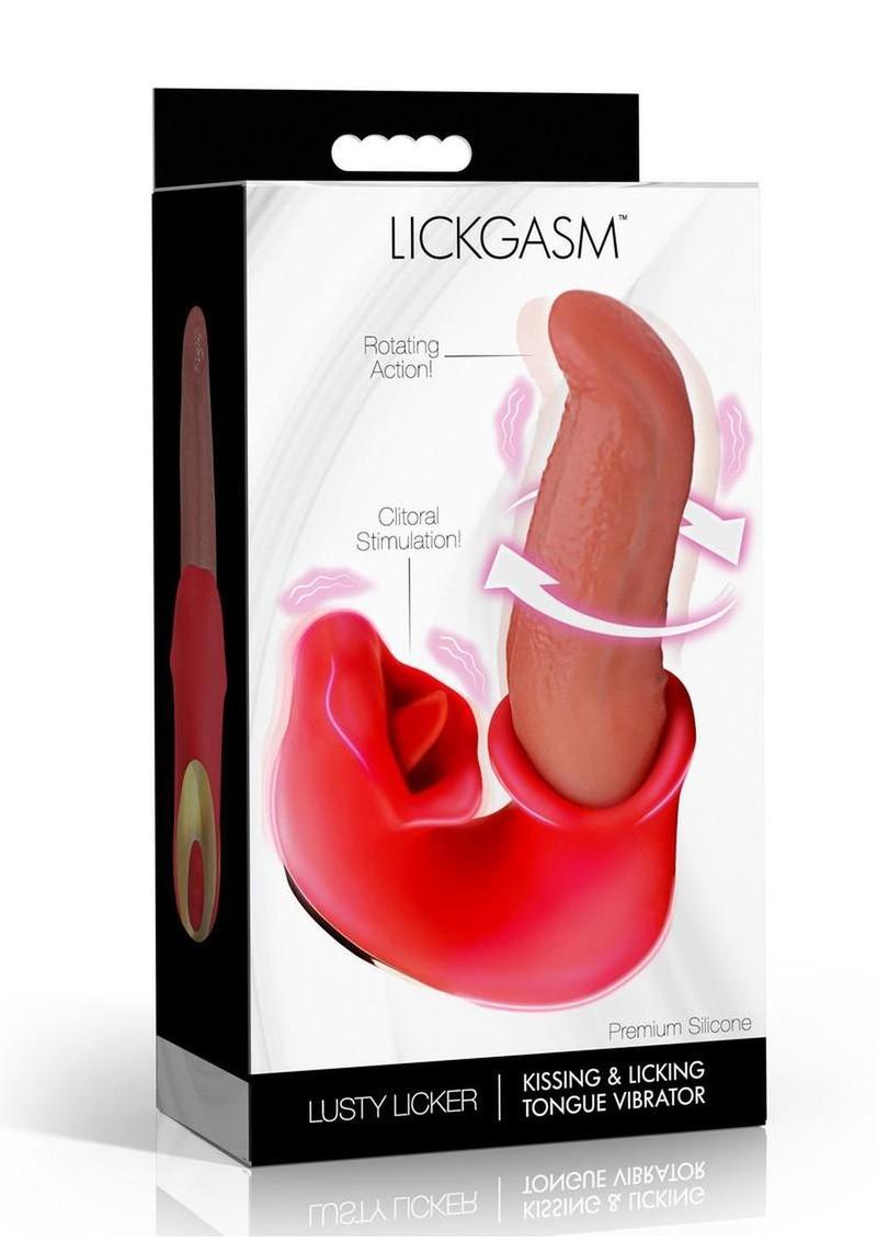 Lickgasm Lusty Licker Rechargeable Silicone Kissing and Licking Tongue Vibrator - Red/Pink
