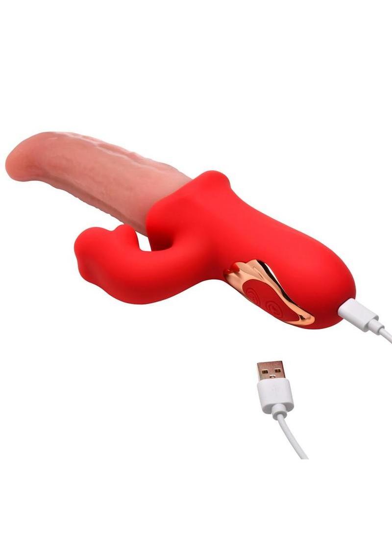 Lickgasm Deep Licker Rechargeable Silicone Vibrator with Clitoral Stimulator - Red/Pink - Image 4