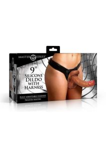 Master Series Silicone Realistic Dildo with Harness 9in - Caramel/Black