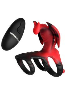 Creature Cocks Dragon Flight Vibrating Rechargeable Silicone Cock Ring with Remote - Red/Black