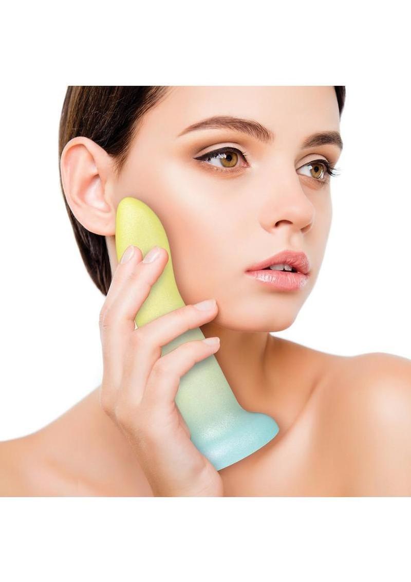 Mixers Lime Rickey Silicone G-Spot Dildo with Suction Cup 8in - Yellow/Teal - Image 3