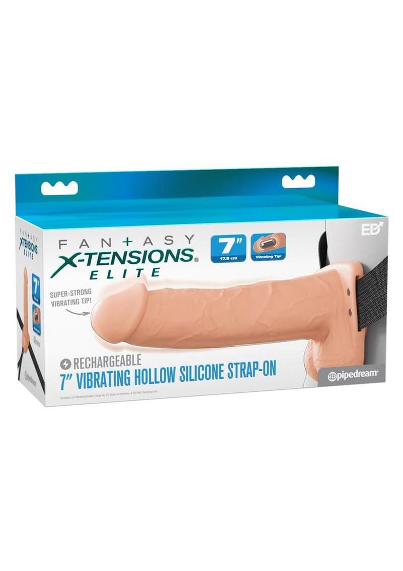 Fantasy X-Tensions Elite Vibrating Rechargeable Silicone Dual Density Hollow Strap-On 7in - Vanilla
