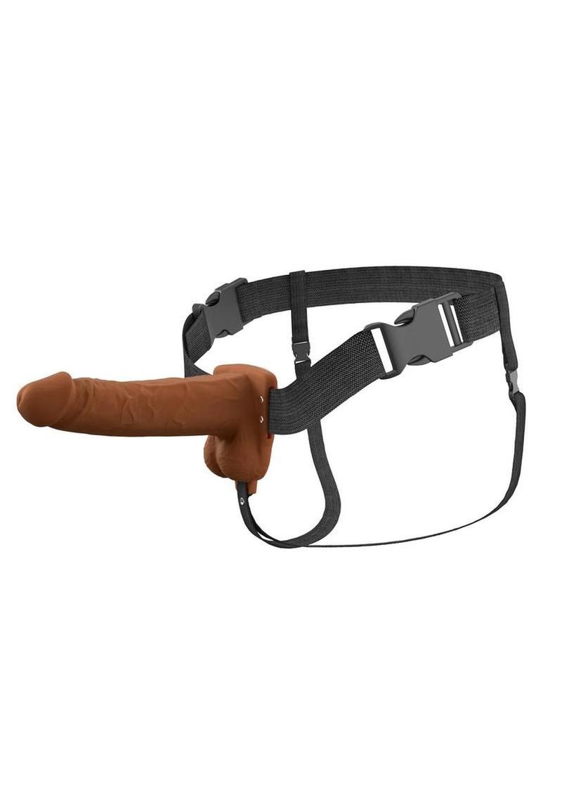 Fantasy X-Tensions Elite Vibrating Rechargeable Silicone Dual Density Hollow Strap-On 7in - Caramel