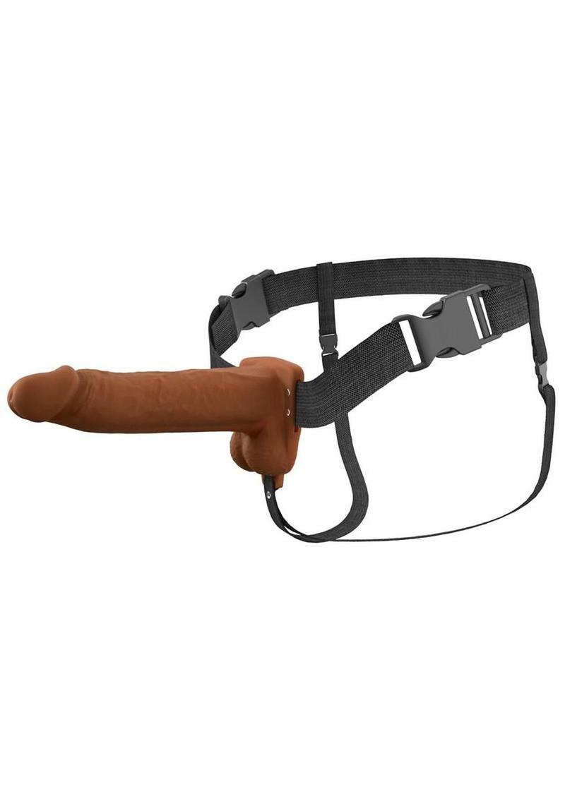 Fantasy X-Tensions Elite Vibrating Rechargeable Silicone Dual Density Hollow Strap-On 8in - Caramel