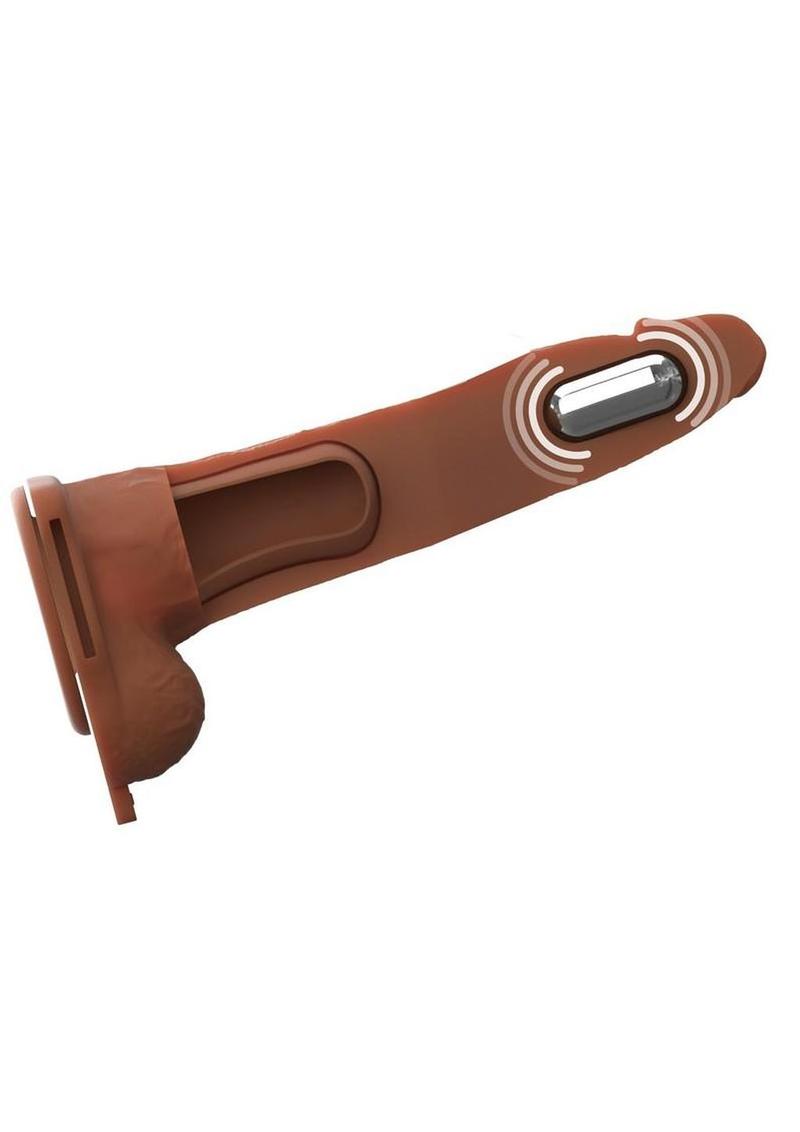 Fantasy X-Tensions Elite Vibrating Rechargeable Silicone Dual Density Hollow Strap-On 8in - Caramel - Image 3