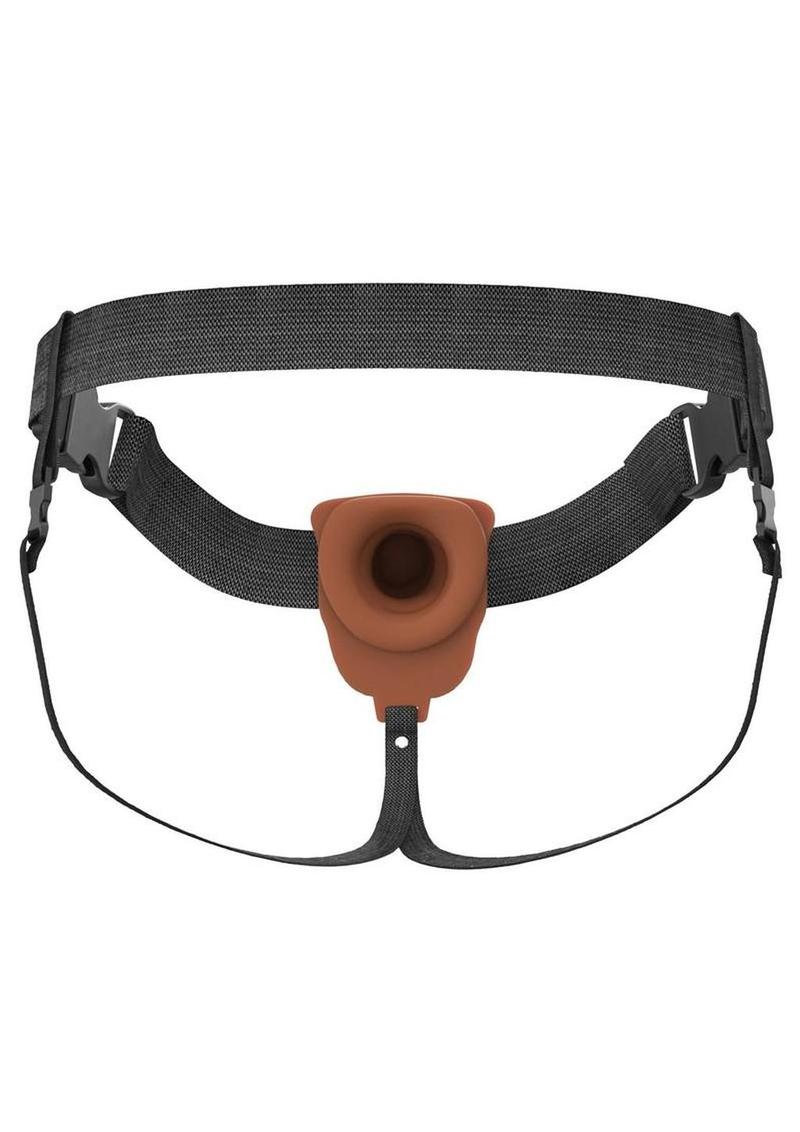 Fantasy X-Tensions Elite Vibrating Rechargeable Silicone Dual Density Hollow Strap-On 8in - Caramel - Image 4