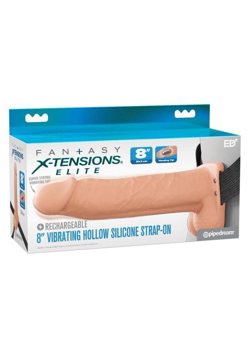 Fantasy X-Tensions Elite Vibrating Rechargeable Silicone Dual Density Hollow Strap-On 8in - Vanilla