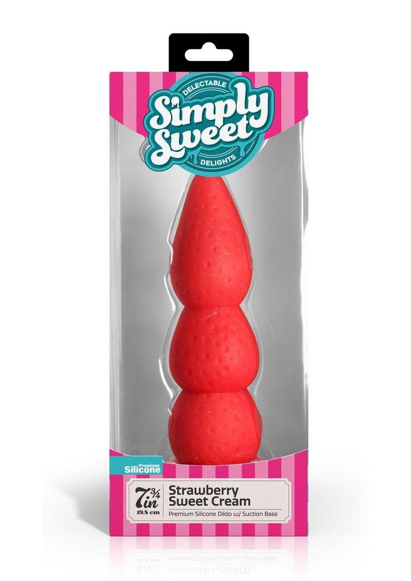 Simply Sweet Strawberry Sweet Cream Premium Silicone Dildo 7.8in - Red/White