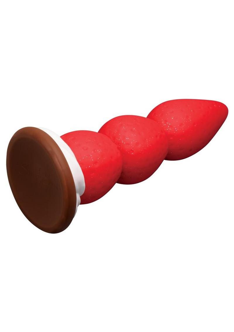 Simply Sweet Strawberry Sweet Cream Premium Silicone Dildo 7.8in - Red/White - Image 3
