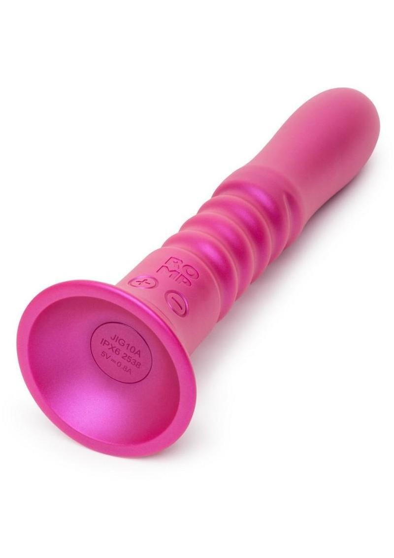 Romp Jiggle Rechargeable Silicone Thrusting Vibrating Dildo with Suction Cup - Pink - Image 3