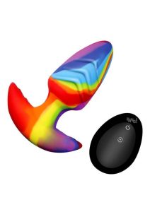 Bang Rotating and Vibrating Rechargeable Silicone Butt Plug - Rainbow