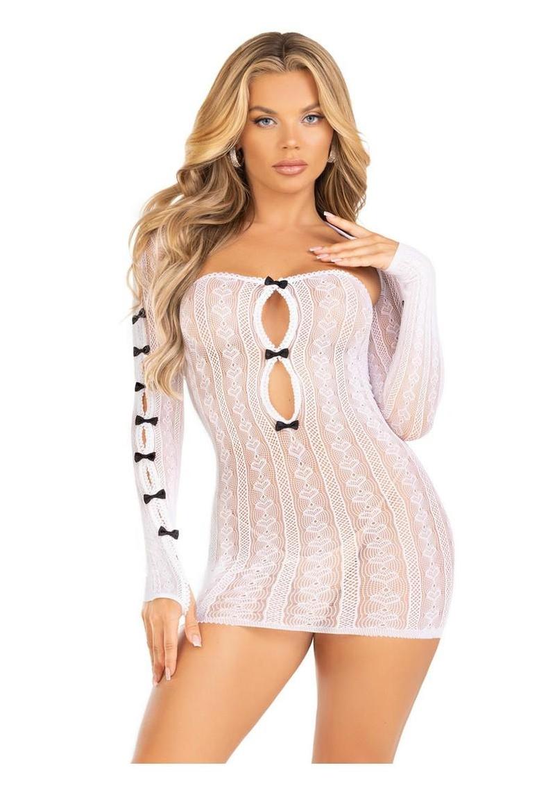 Leg Avenue Sweetheart Striped Tube Dress and Matching Shrug with Keyhole and Mini Bow Detail - OS - White