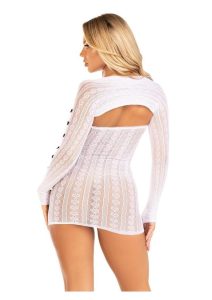 Leg Avenue Sweetheart Striped Tube Dress and Matching Shrug with Keyhole and Mini Bow Detail - OS - White