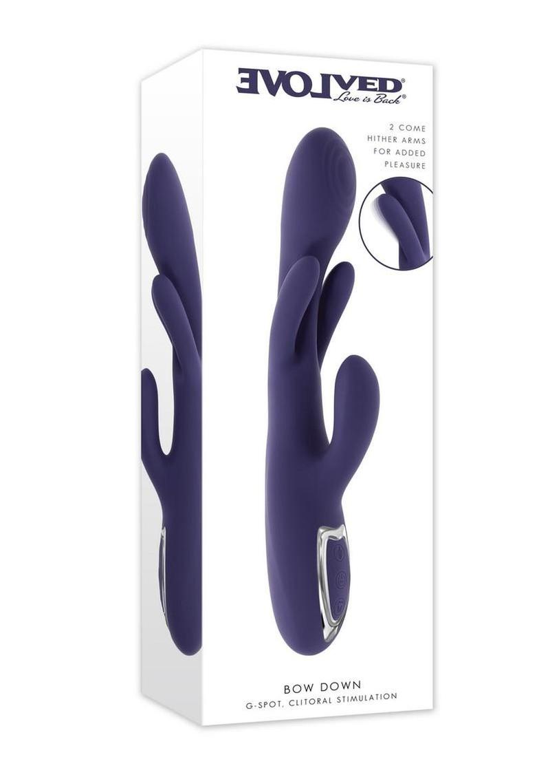 Bow Down Rechargeable Silicone Vibrator with Clitoral Stimulator - Purple