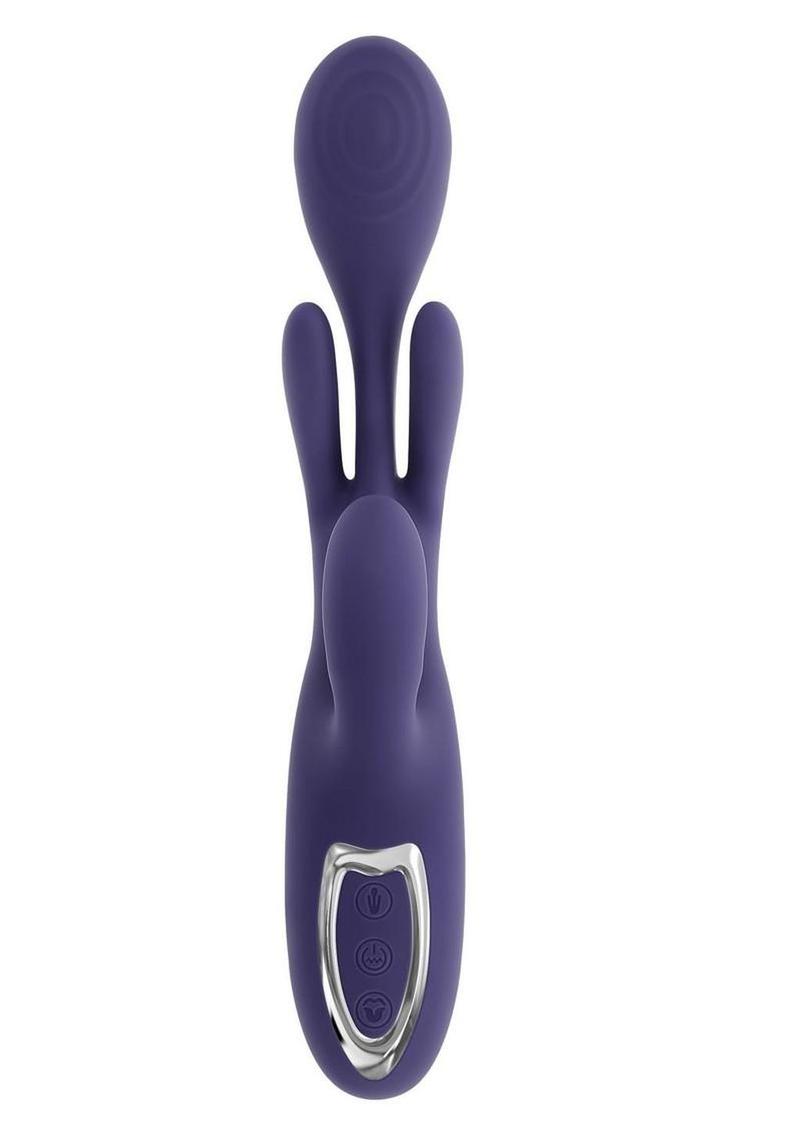 Bow Down Rechargeable Silicone Vibrator with Clitoral Stimulator - Purple - Image 3