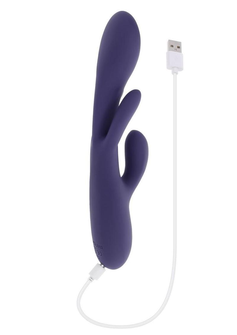 Bow Down Rechargeable Silicone Vibrator with Clitoral Stimulator - Purple - Image 4