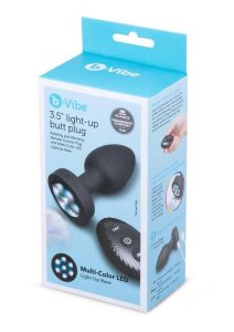 B-Vibe Light-Up Rechargeable Silicone Butt Plug 3.5in with Remote Control - Black