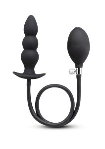 B-Vibe Beaded Inflatable Silicone Anal Plug - Black