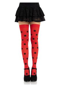 Leg Avenue Polka Dot Opaque Thigh Highs - O/S - Red/Black