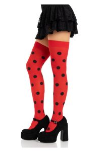 Leg Avenue Polka Dot Opaque Thigh Highs - O/S - Red/Black