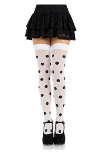 Leg Avenue Polka Dot Opaque Thigh Highs - O/S - White/Black