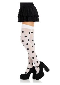 Leg Avenue Polka Dot Opaque Thigh Highs - O/S - White/Black