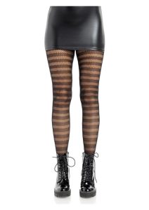 Leg Avenue Horizontal Striped Net Tights - O/S - Black