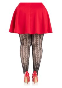 Leg Avenue Sweetheart Striped Net Tights with Keyhole - 1X-2X - Black/Red