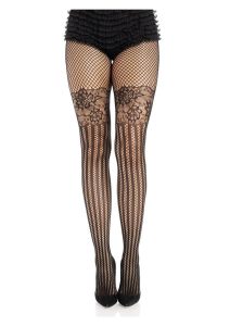 Leg Avenue Illusion Lace Top Net Striped Tights - O/S - Black