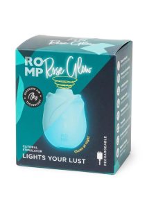 Romp Rose Glow Rechargeable Silicone Glow-In-The-Dark Air Clitoral Stimulator - Blue