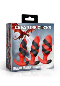 Creature Cocks Dragon Trainer Silicone Butt Plug Set (3 Piece) - Red/Black
