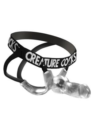 Creature Cock Snow Wolf Hollow Strap-On with Harness - Clear/Black