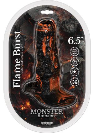 Monster Romance Flame Burst Silicone Penis Sleeve - Black/Orange