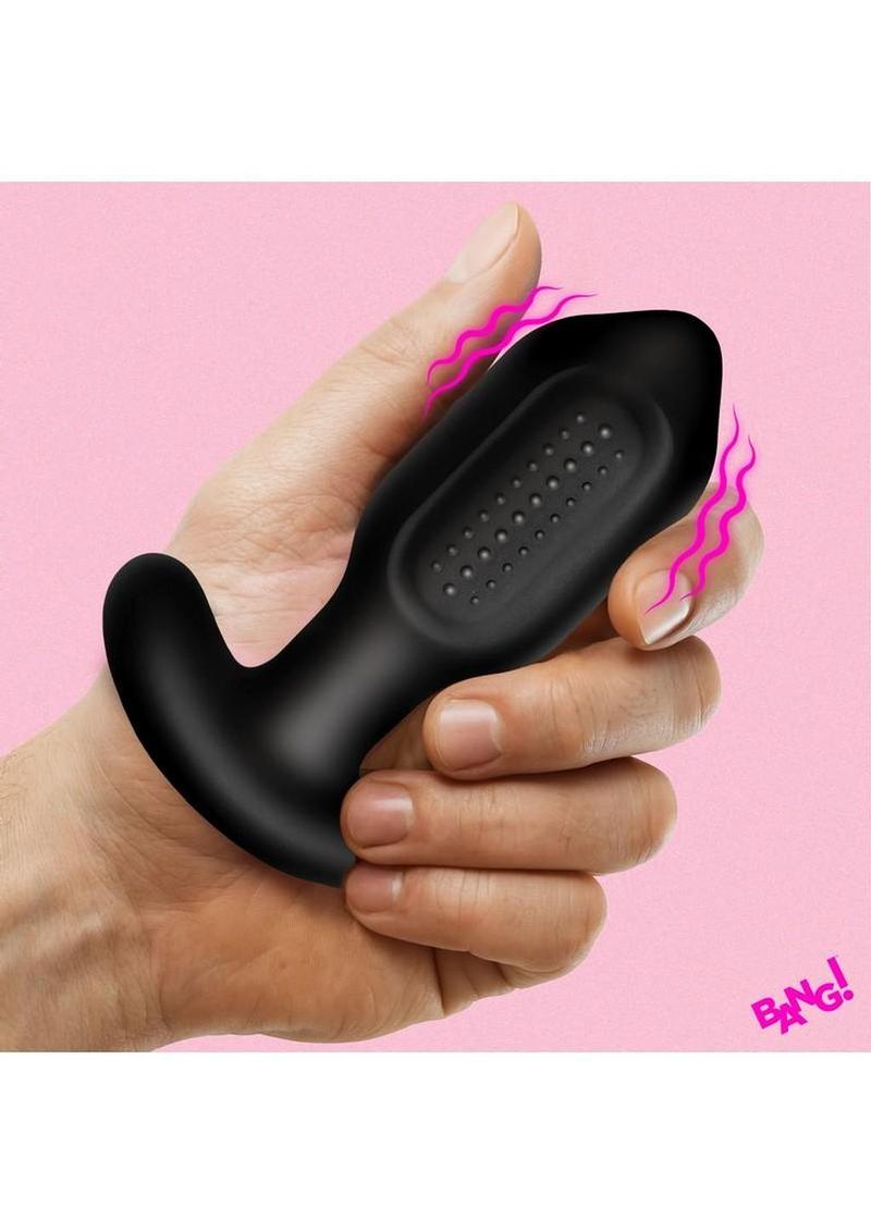 Bang! Bumpy Vibrating Rechargeable Silicone Butt Plug - Black - Image 4