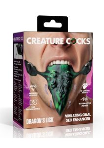 Creature Cocks Dragon`s Lick Vibrating Rechargeable Silicone Oral Enhancer with Harness - Green/Black