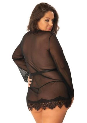 Oh La La Provence Short Sheer Robe 3X/4X - Black
