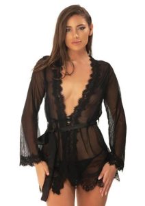 Oh La La Provence Short Sheer Robe Small/Medium - Black