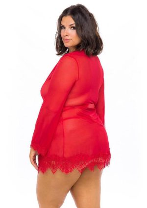 Oh La La Provence Short Sheer Robe 1X/2X - Red